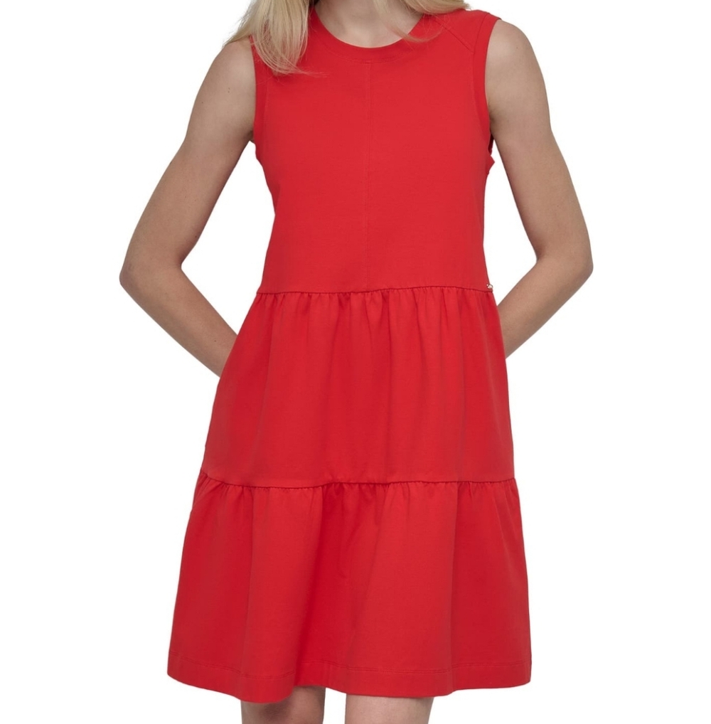 DKNY Red Sleeveless Stretch Cotton Dress MSRP $119